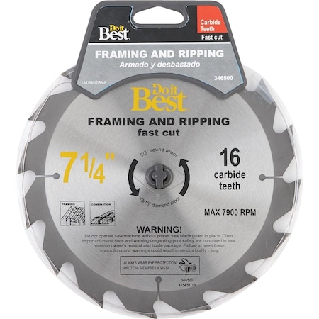 All-Source 7-1/4 In. 16-Tooth Framing & Ripping Circular Saw Blade 415451DB